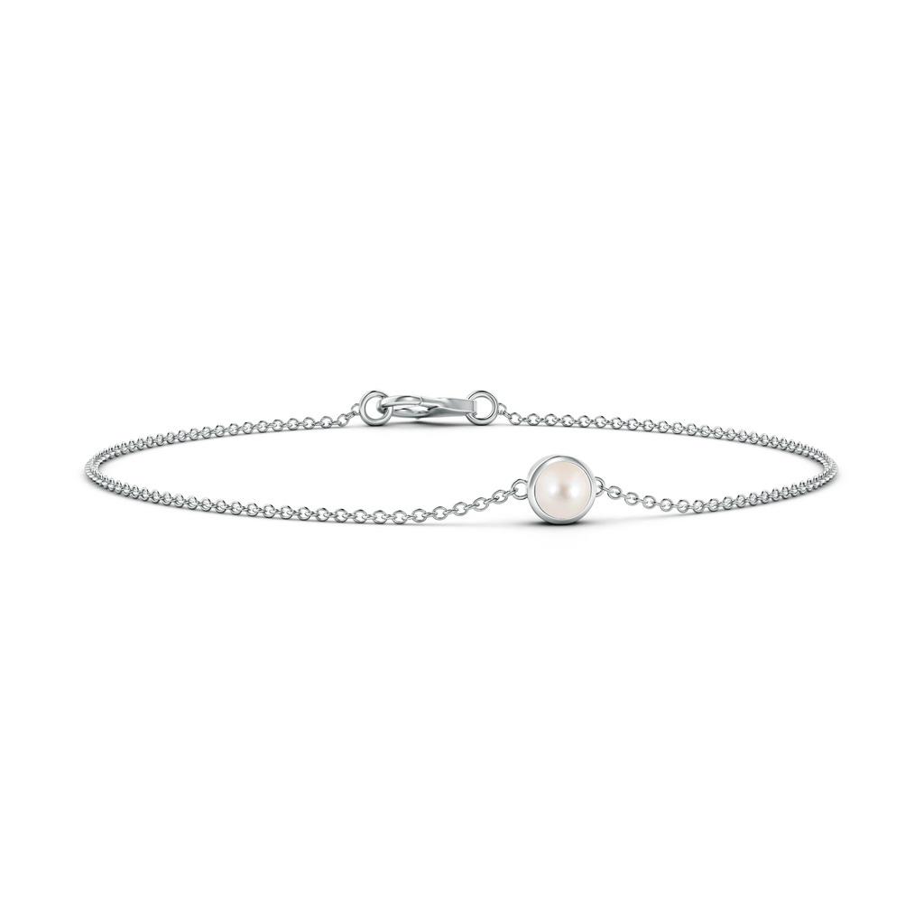 4mm AAAA Bezel-Set Round  Freshwater Pearl Chain Bracelet in White Gold