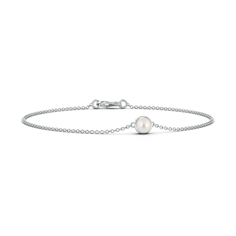 4mm AAAA Bezel-Set Round  Freshwater Pearl Chain Bracelet in White Gold 