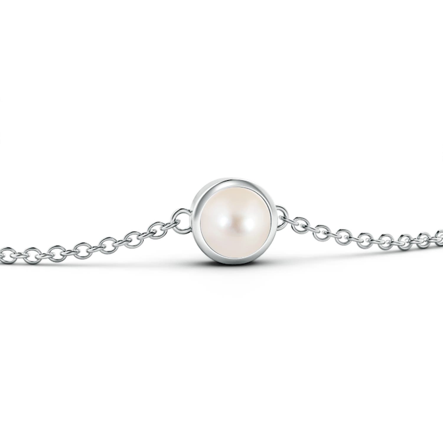 Bezel-Set Round Freshwater Pearl Chain Bracelet
