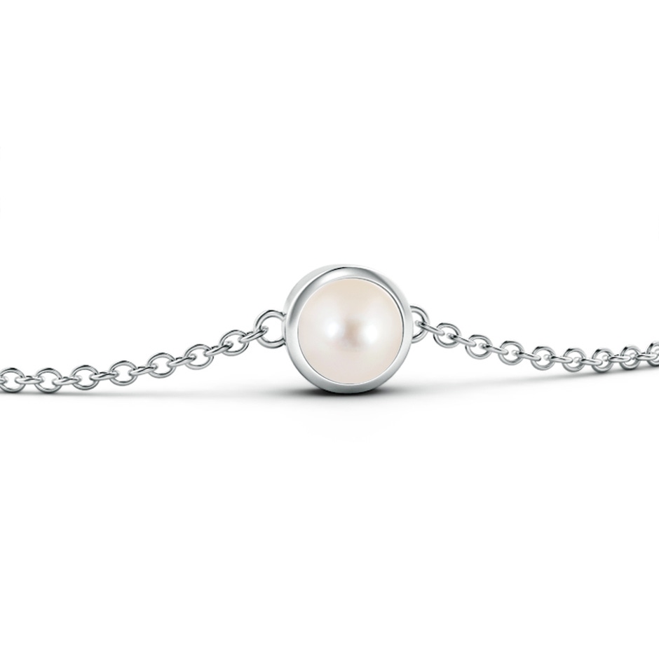 4mm AAAA Bezel-Set Round  Freshwater Pearl Chain Bracelet in White Gold side-1