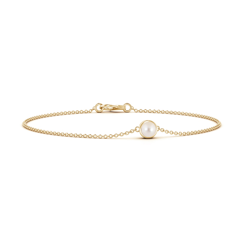 4mm AAAA Bezel-Set Round  Freshwater Pearl Chain Bracelet in Yellow Gold 