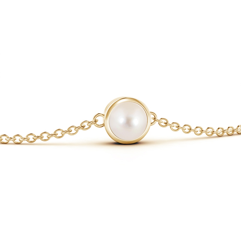 4mm AAAA Bezel-Set Round  Freshwater Pearl Chain Bracelet in Yellow Gold side-1