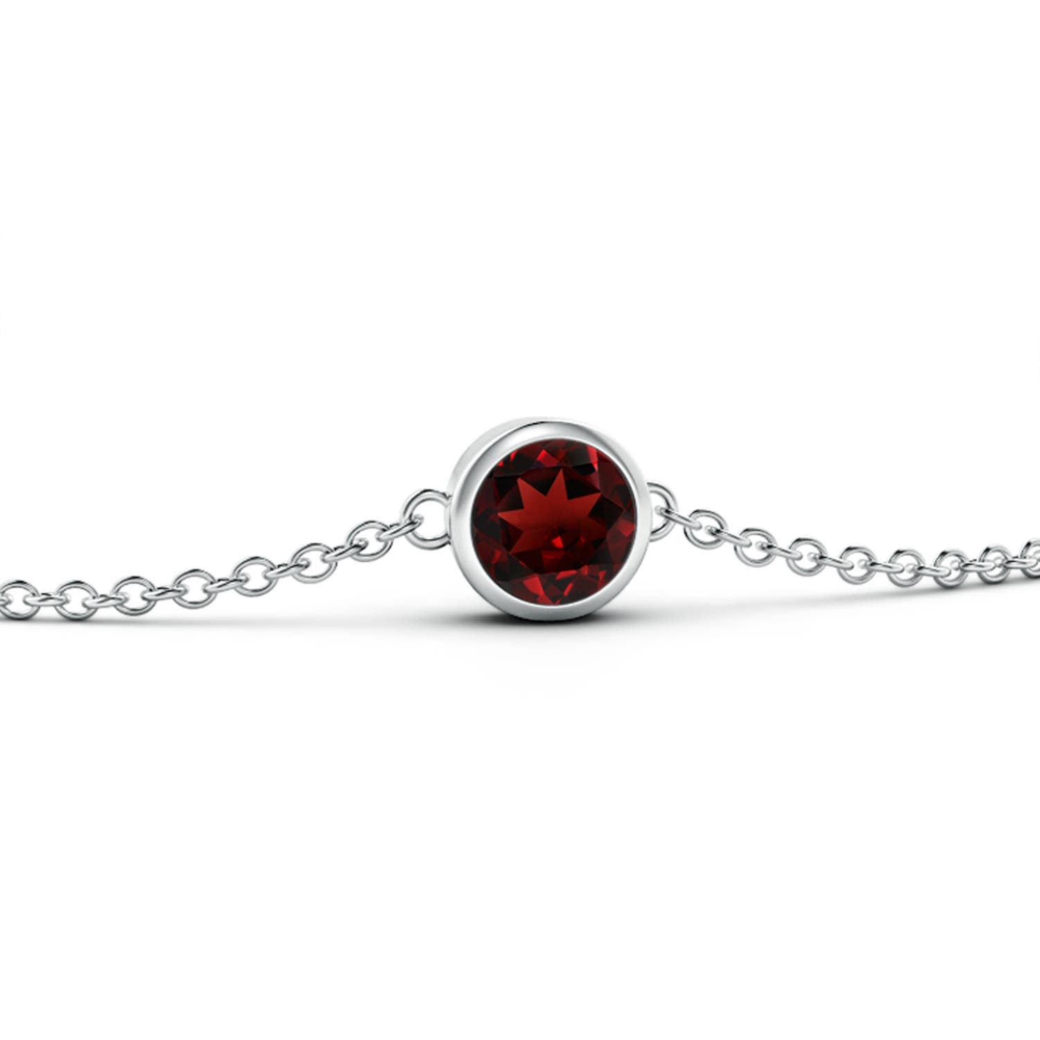 4mm AAA Bezel-Set Round Garnet Chain Bracelet in White Gold - side 1