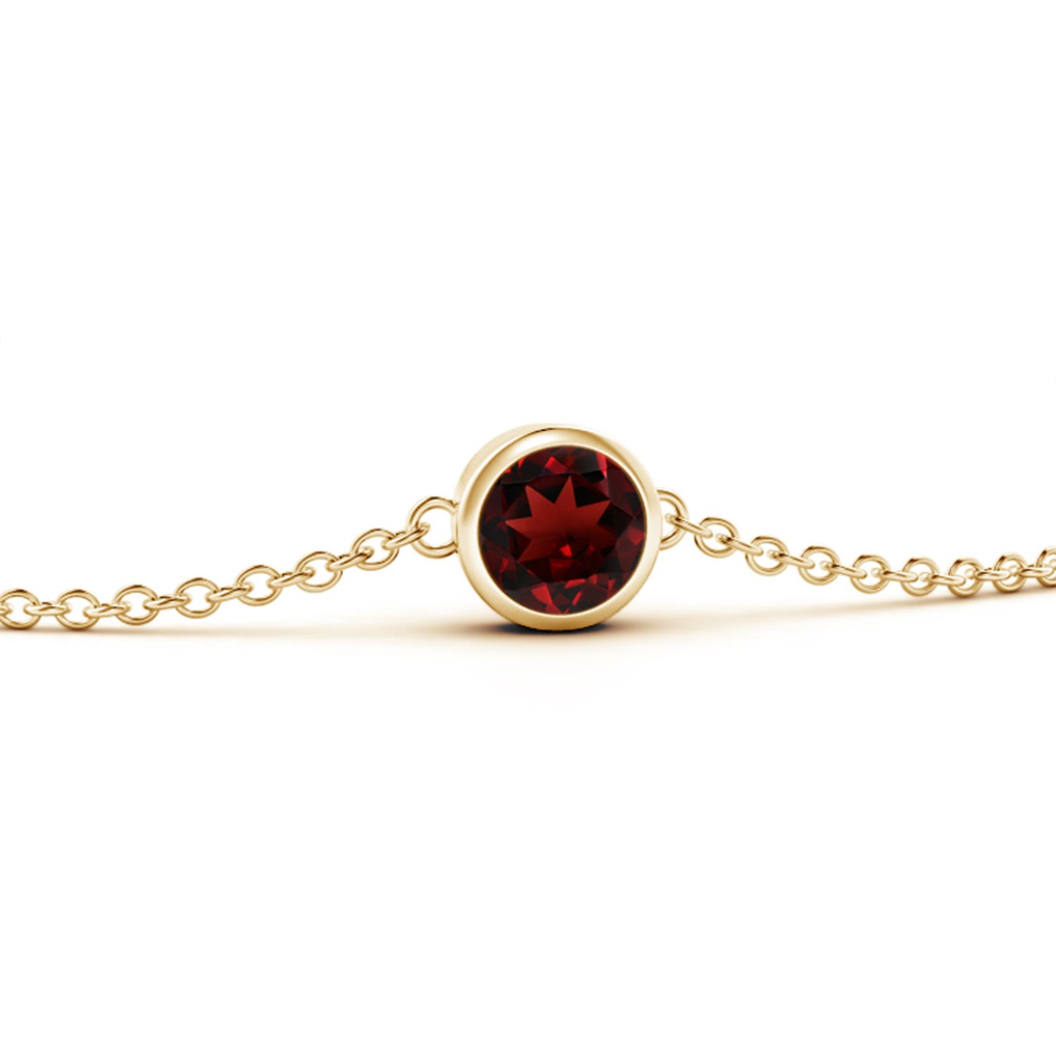 4mm AAA Bezel-Set Round Garnet Chain Bracelet in Yellow Gold