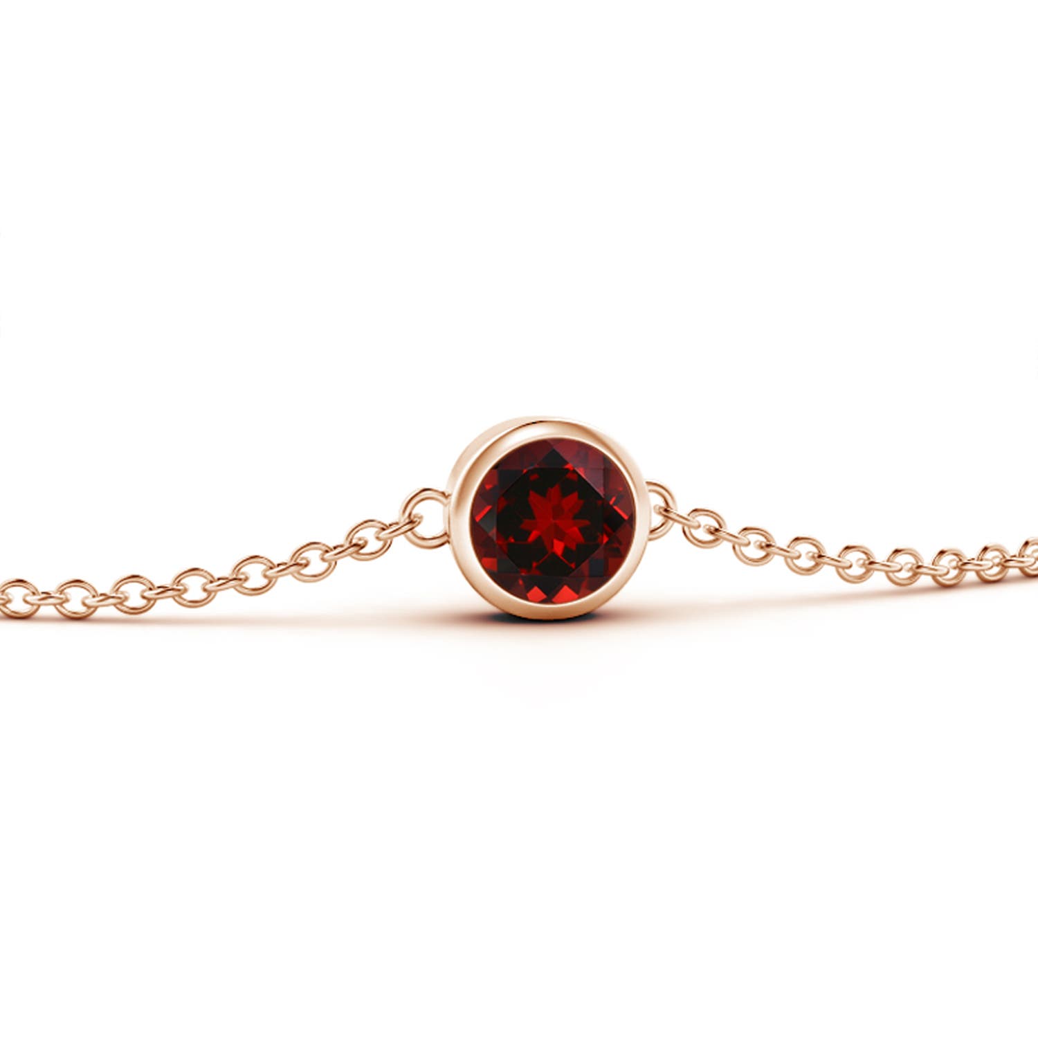 4mm AAAA Bezel-Set Round Garnet Chain Bracelet in Rose Gold - side 1