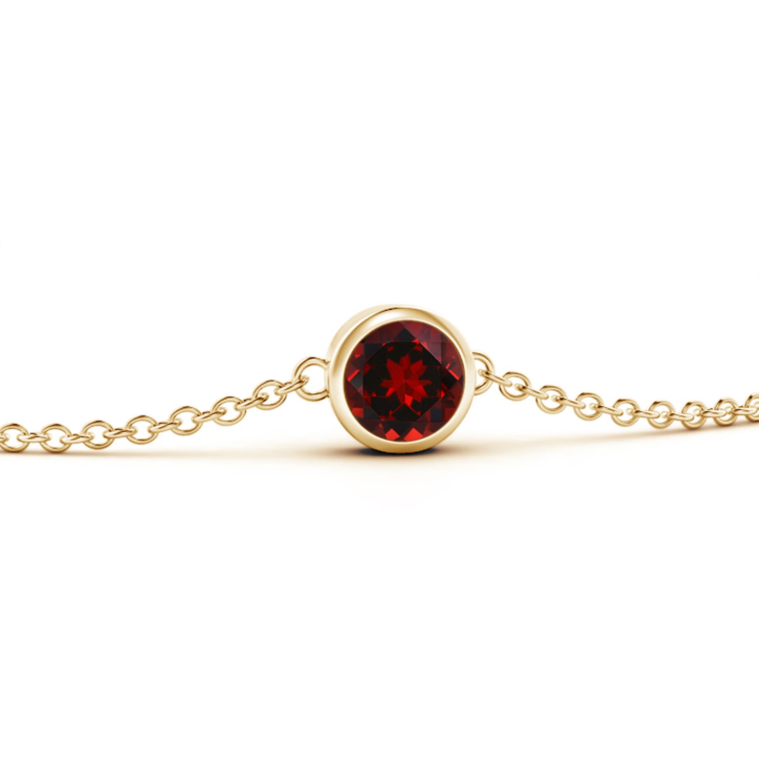 4mm AAAA Bezel-Set Round Garnet Chain Bracelet in Yellow Gold - side 1