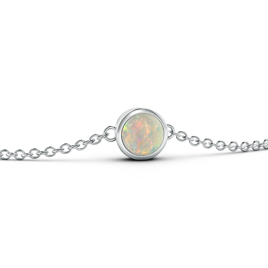 4mm AAAA Bezel-Set Round Opal Chain Bracelet in White Gold - side 1