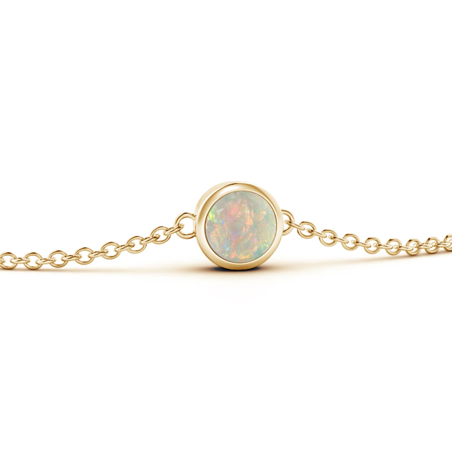 ANGARA Natural 0.16 Ct AAAA-Grade Round Opal Chain Bracelet in 14K Solid Gold