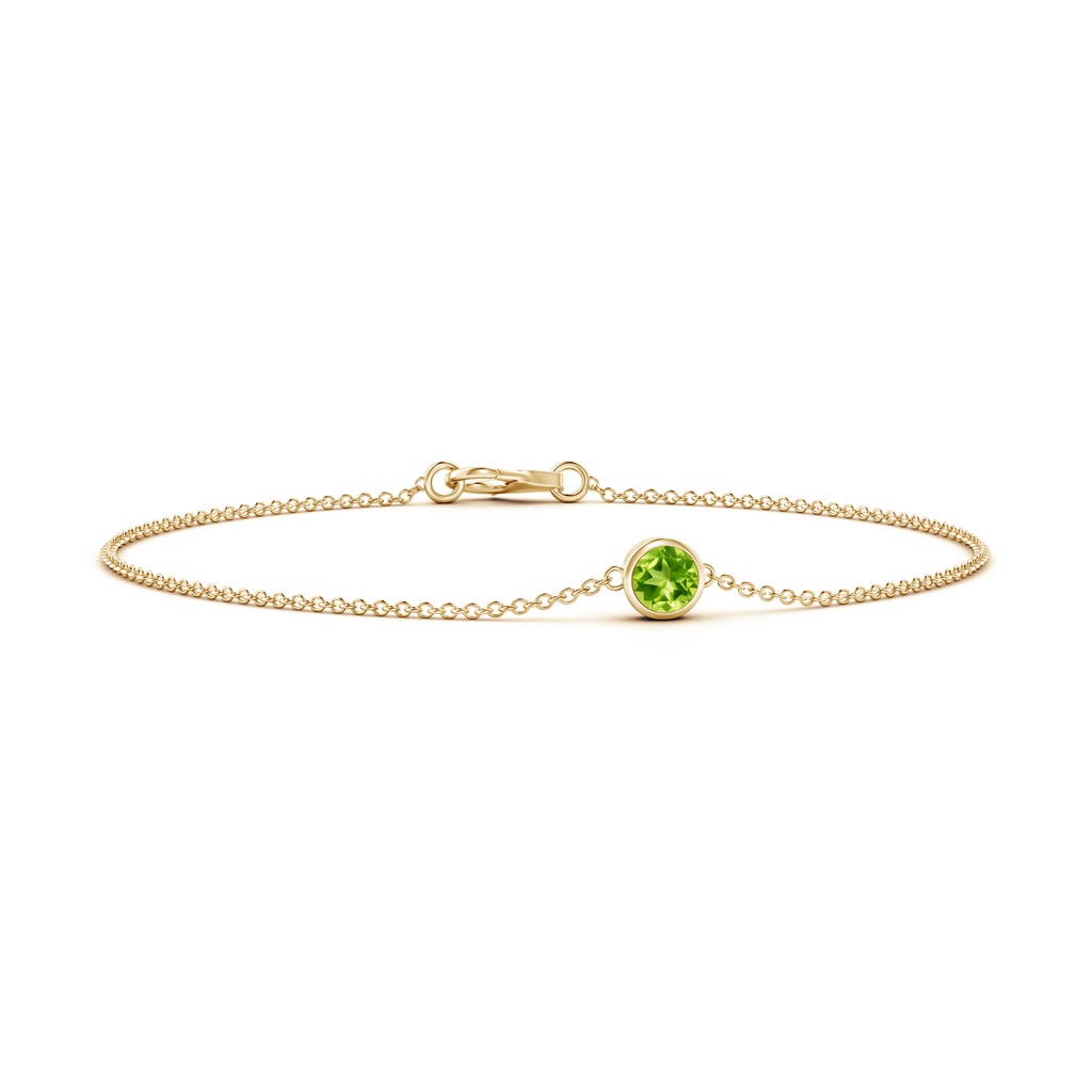 4mm AAA Bezel-Set Round Peridot Chain Bracelet in Yellow Gold