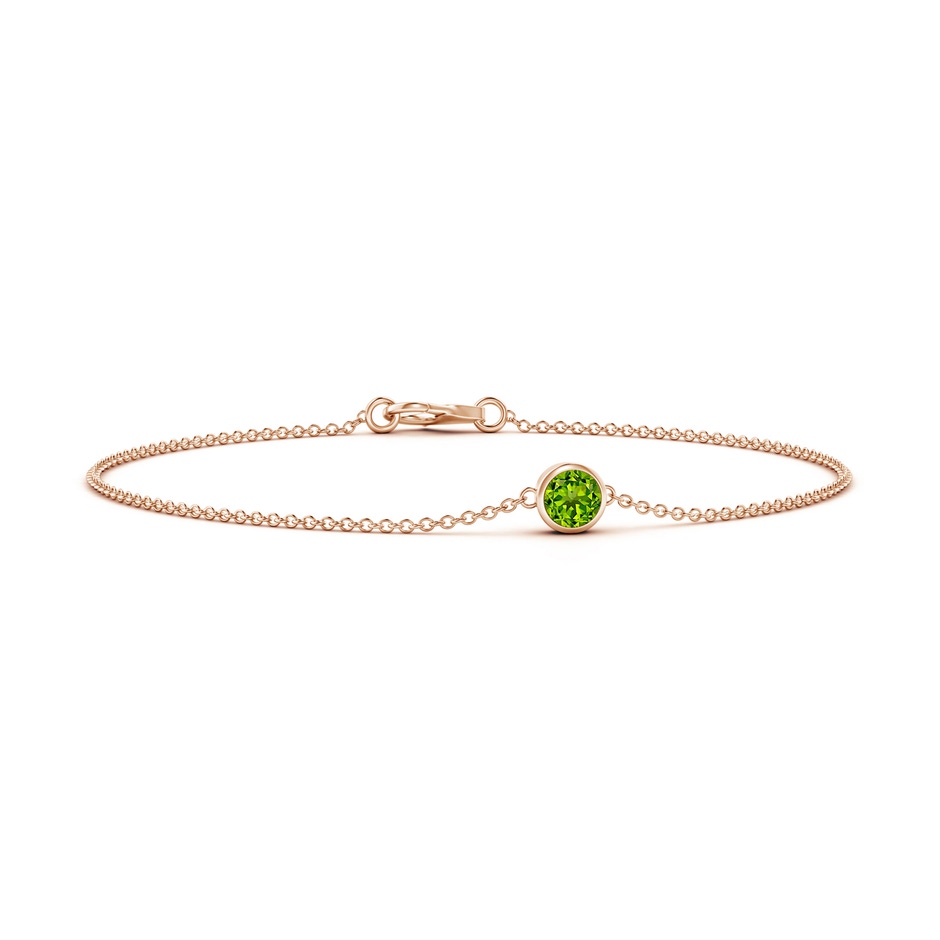 4mm AAAA Bezel-Set Round Peridot Chain Bracelet in Rose Gold 