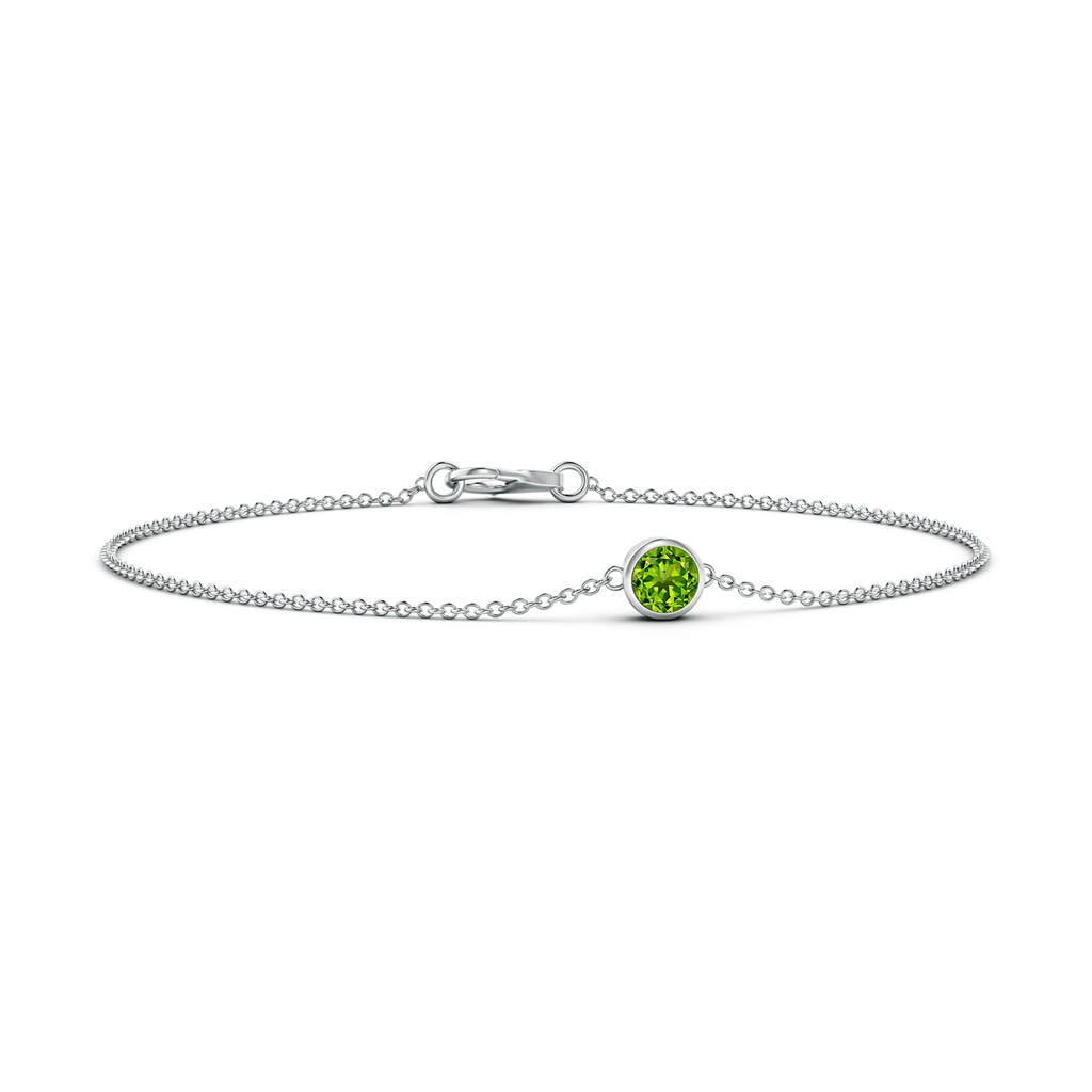 4mm AAAA Bezel-Set Round Peridot Chain Bracelet in White Gold