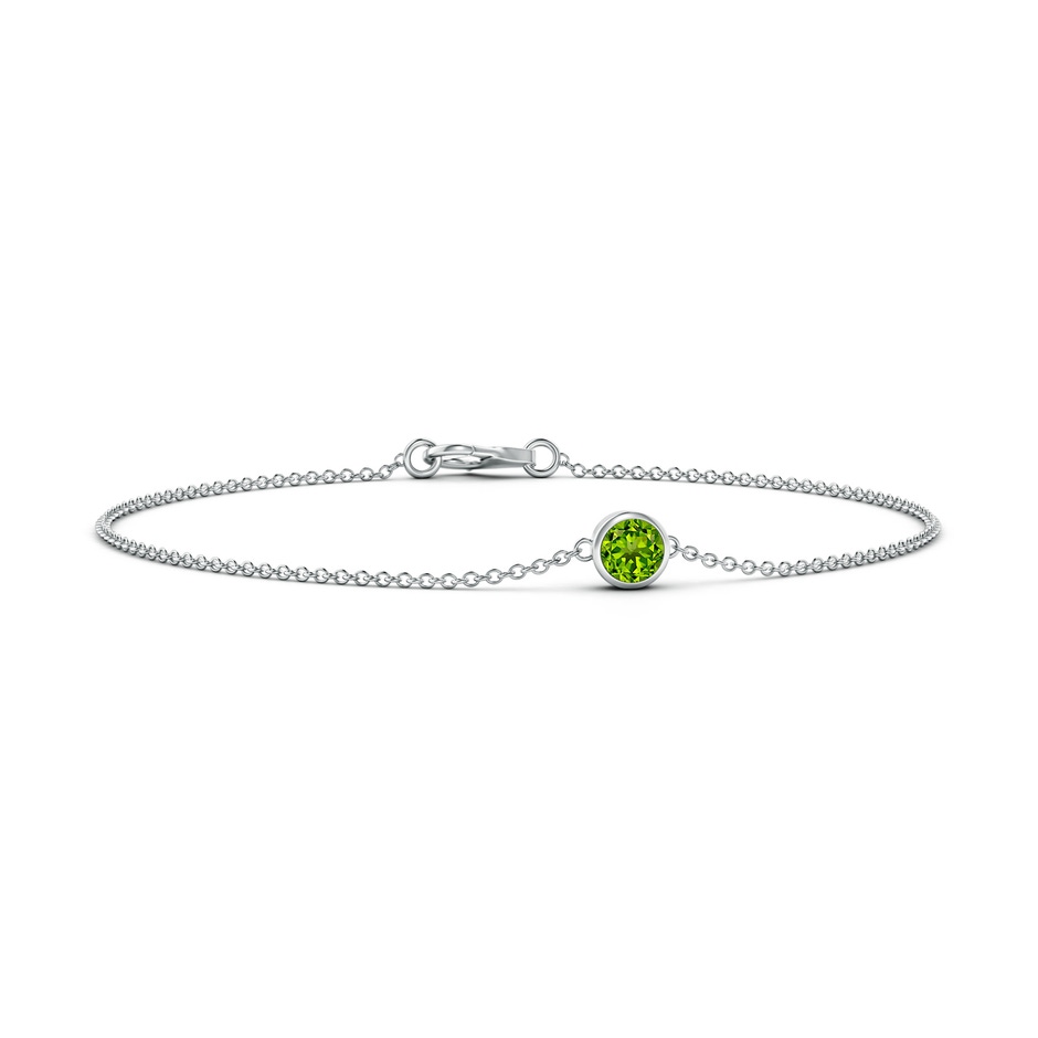 4mm AAAA Bezel-Set Round Peridot Chain Bracelet in White Gold 