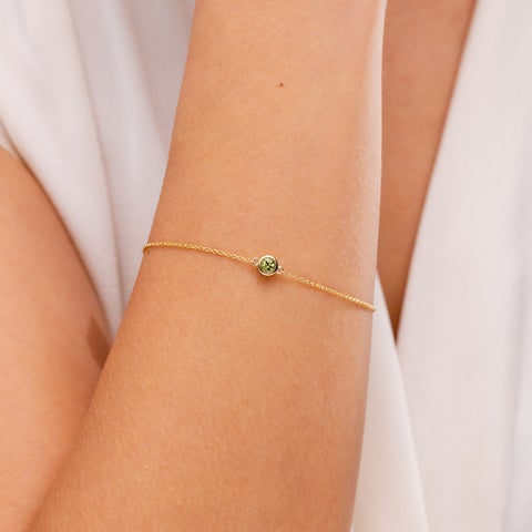 Generico Bracciale Donna Pietra Peridoto Naturale con Separatori, Elastico 19 cm, Fatto a Mano, Pietre Dure