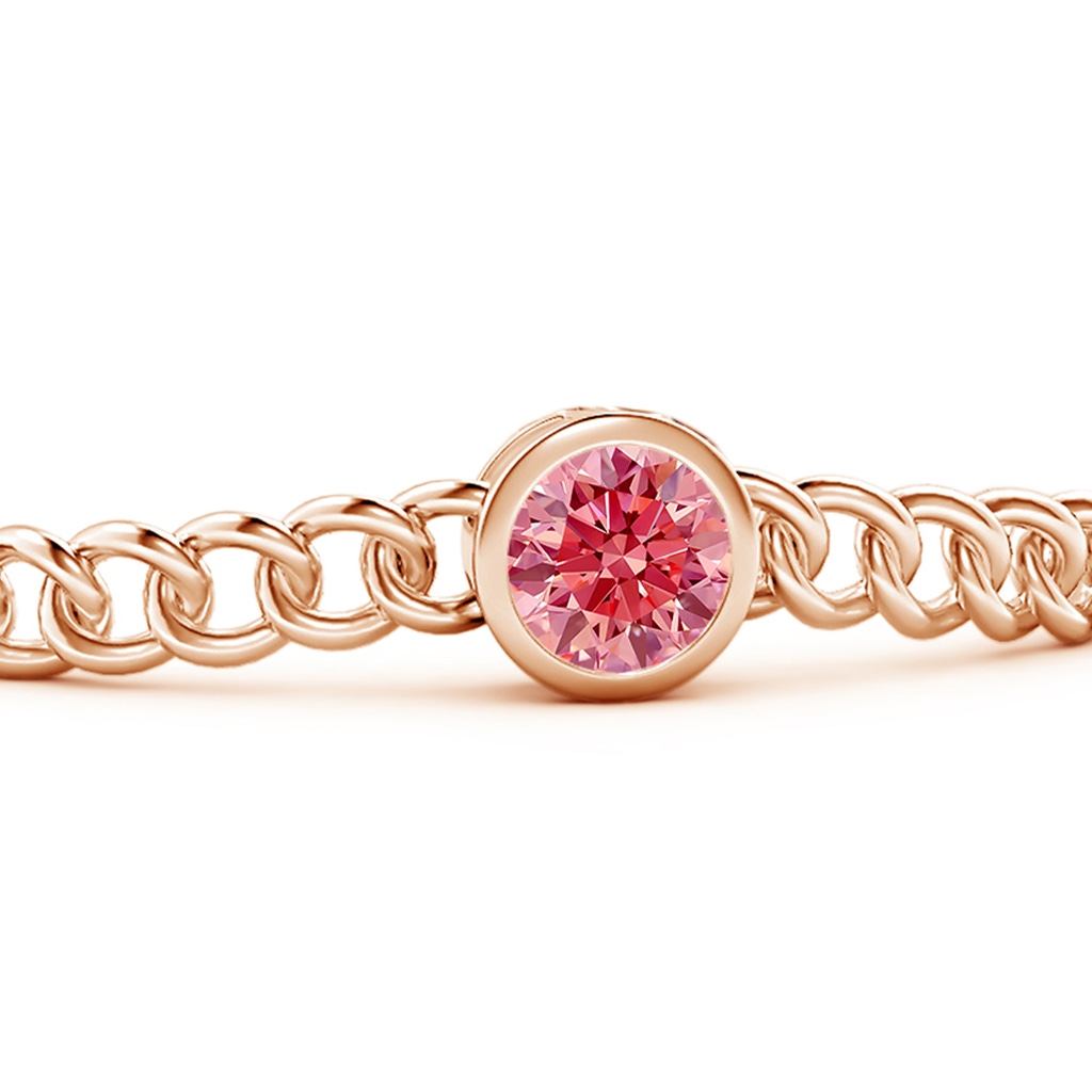 7.4mm AAAA Bezel-Set Round Fancy Intense Pink Diamond Chain Bracelet in Rose Gold - side 199