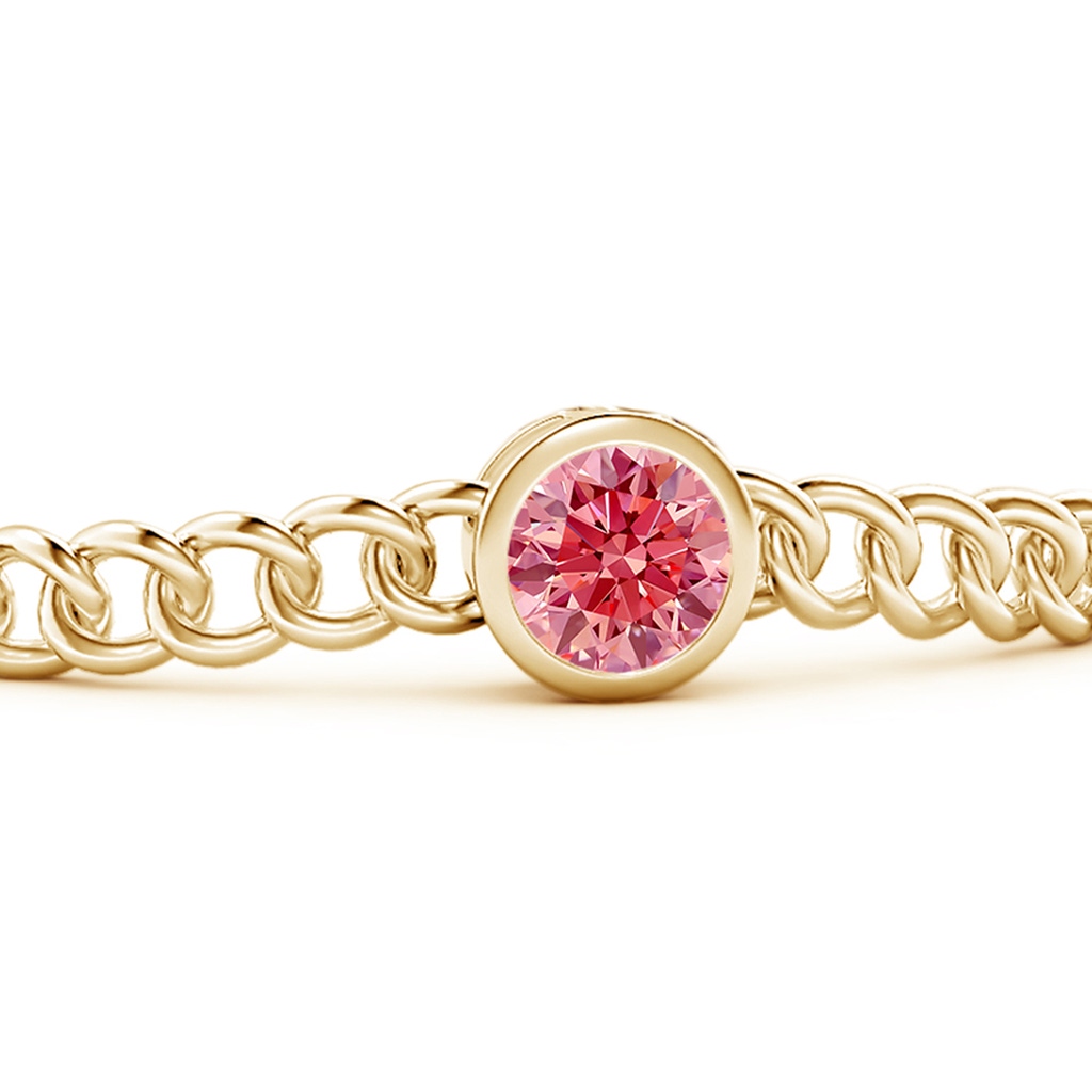 7.4mm AAAA Bezel-Set Round Fancy Intense Pink Diamond Chain Bracelet in Yellow Gold - side 199