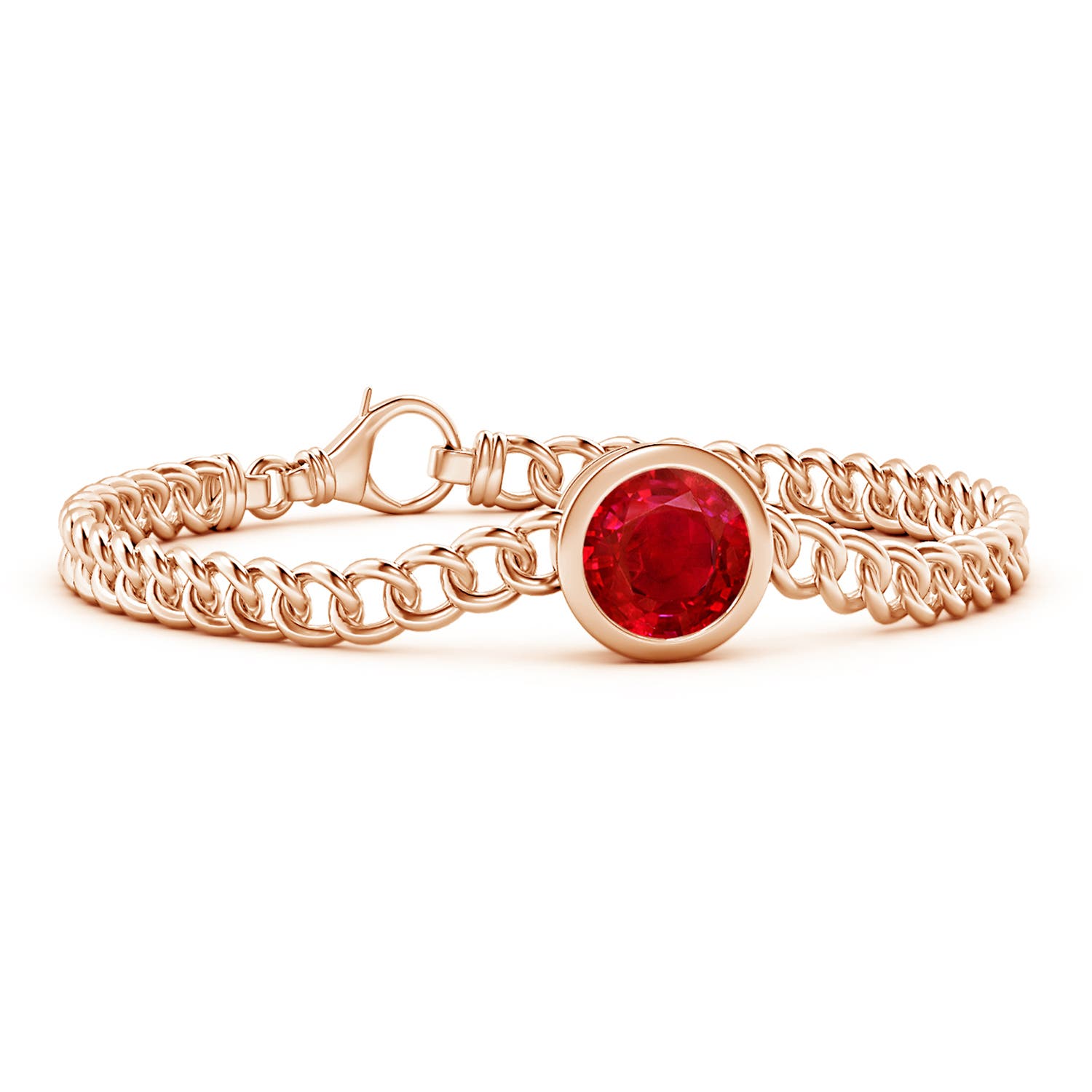 Bezel-Set Round Ruby Chain Bracelet