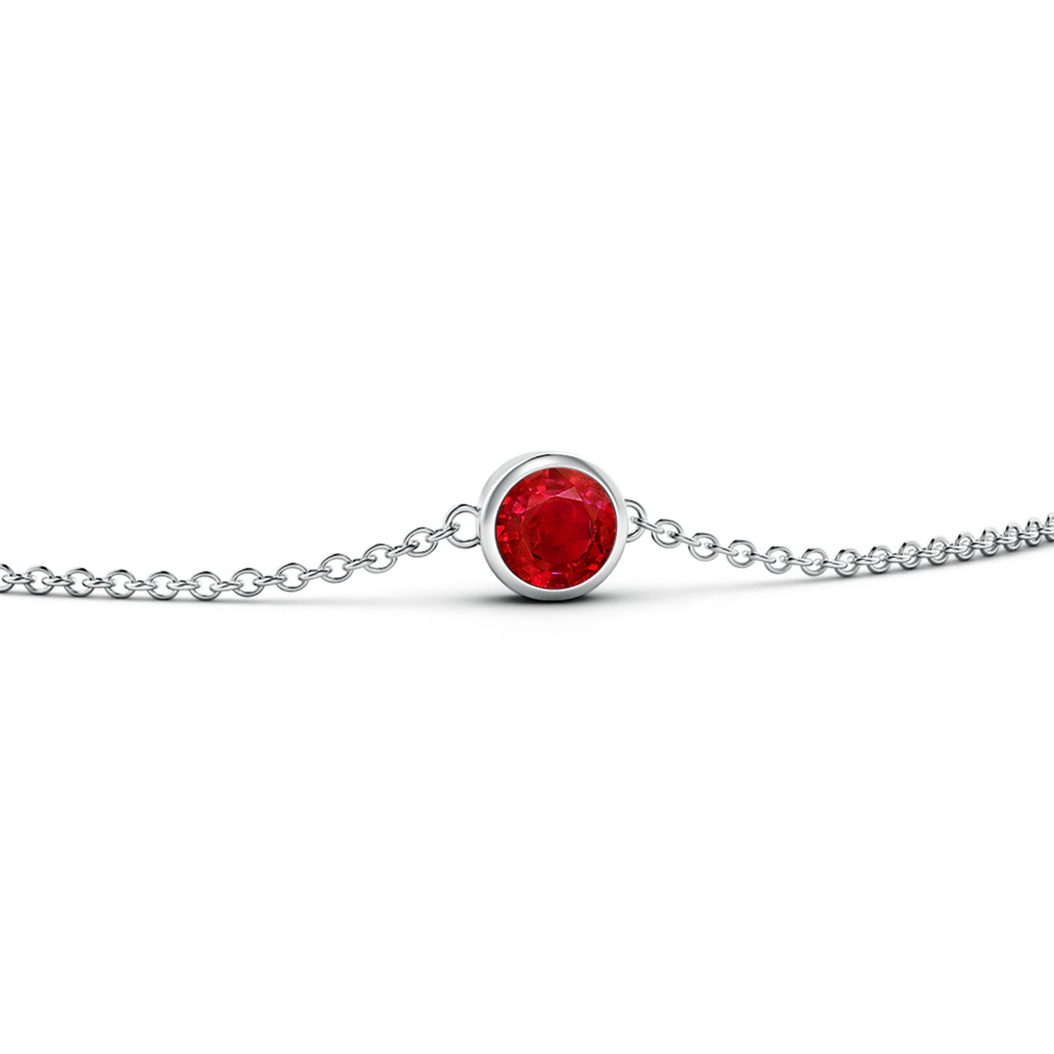 4mm AAA Bezel-Set Round Ruby Chain Bracelet in White Gold