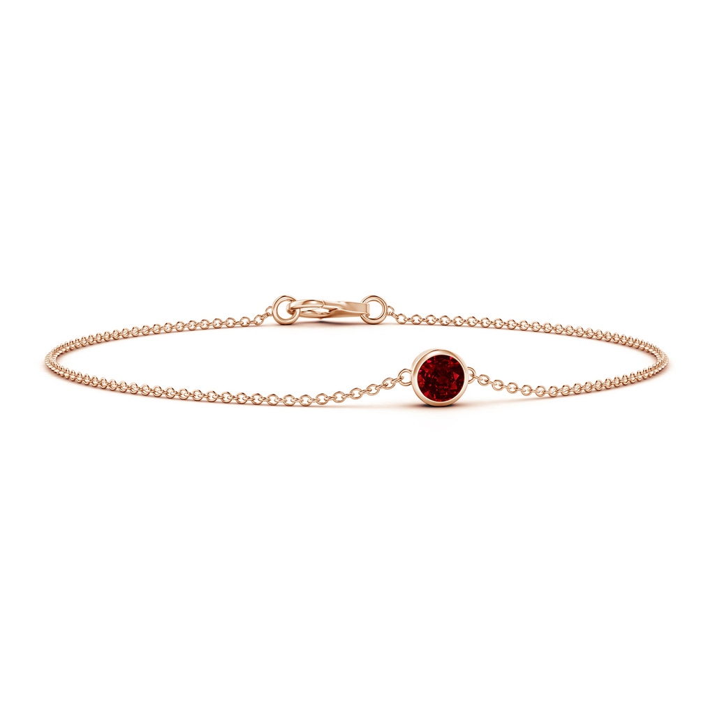 4mm AAAA Bezel-Set Round Ruby Chain Bracelet in Rose Gold