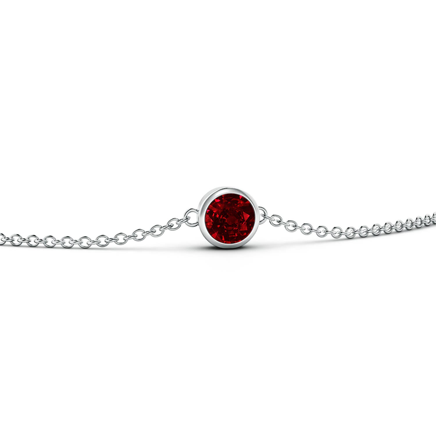 4mm AAAA Bezel-Set Round Ruby Chain Bracelet in White Gold