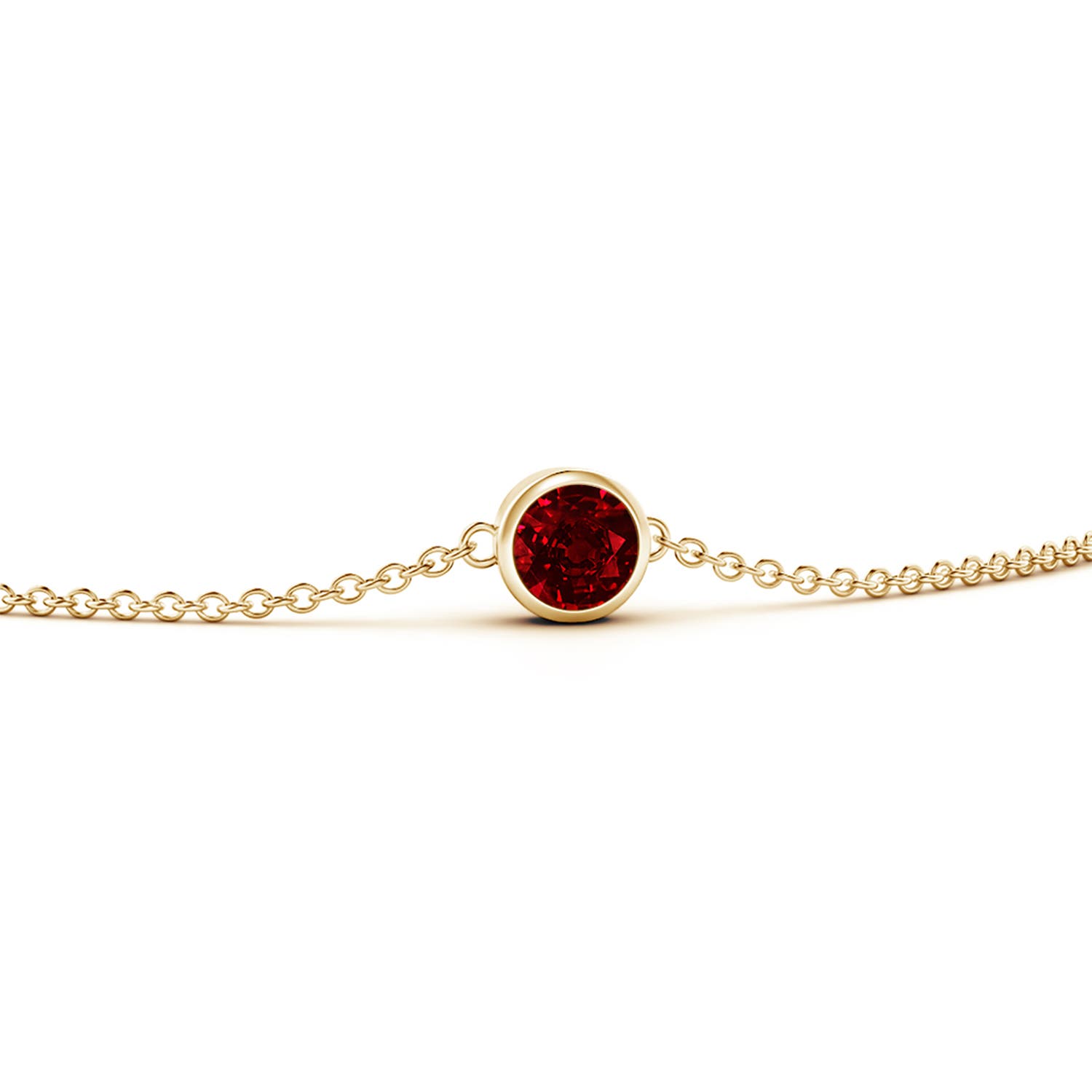 4mm AAAA Bezel-Set Round Ruby Chain Bracelet in Yellow Gold - side 3