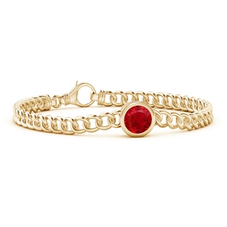 8mm AAA Bezel-Set Round Ruby Chain Bracelet in 9K Yellow Gold