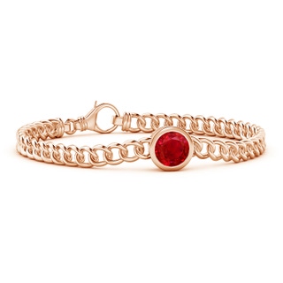 8mm AAA Bezel-Set Round Ruby Chain Bracelet in Rose Gold