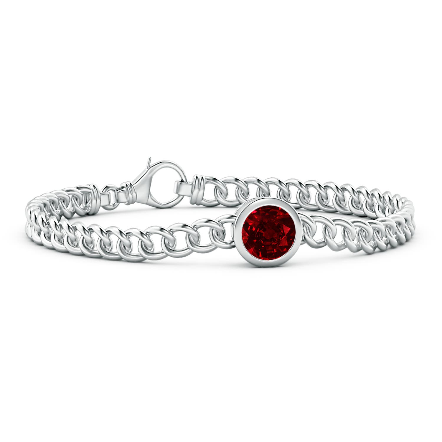 8mm AAAA Bezel-Set Round Ruby Chain Bracelet in White Gold