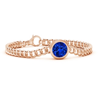 10mm Lab-Grown Bezel-Set Round Blue Sapphire Chain Bracelet in Rose Gold