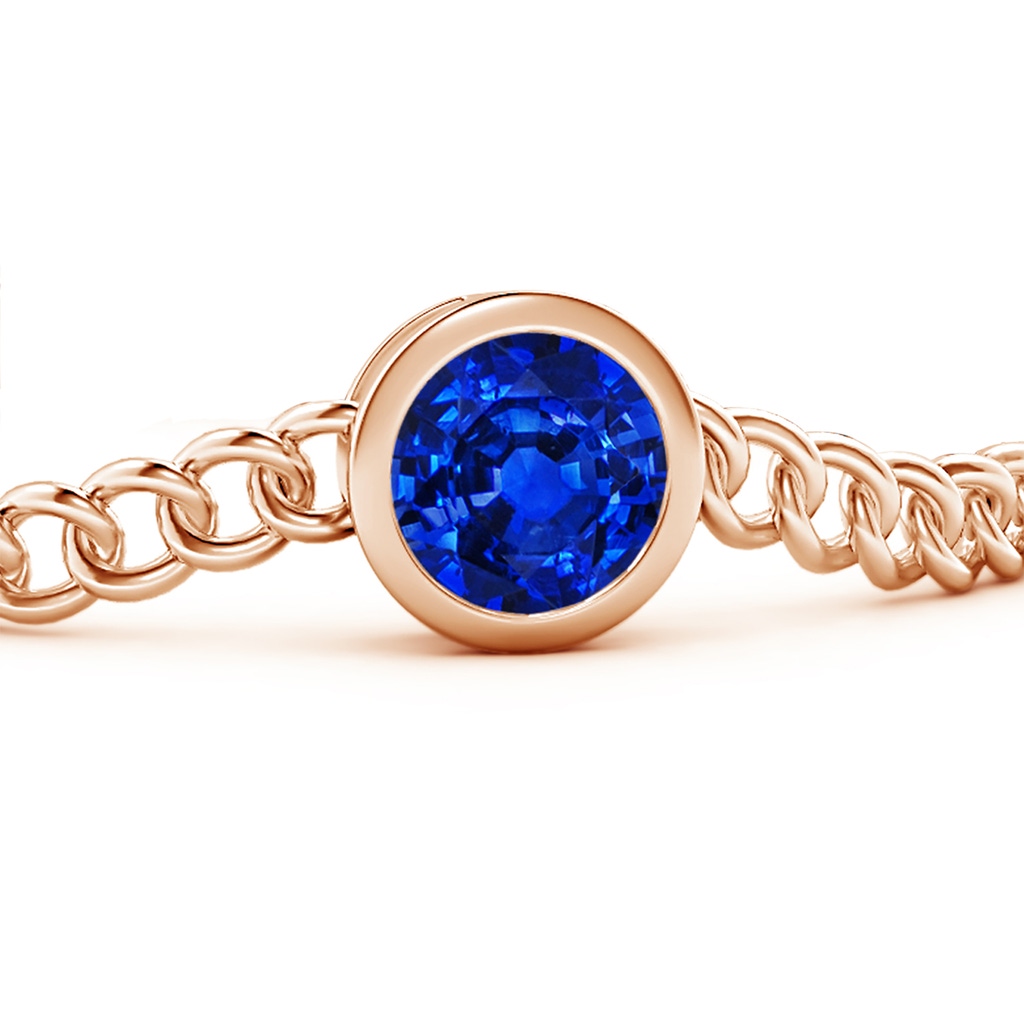 10mm Lab-Grown Bezel-Set Round Blue Sapphire Chain Bracelet in Rose Gold - side 199