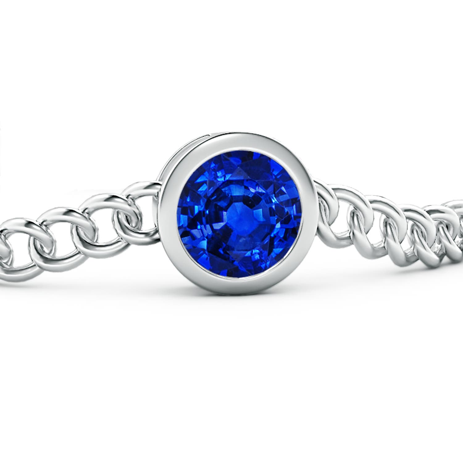 10mm AAAA Bezel-Set Round Blue Sapphire Chain Bracelet in White Gold