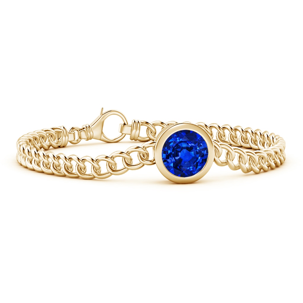 10mm Lab-Grown Bezel-Set Round Blue Sapphire Chain Bracelet in Yellow Gold