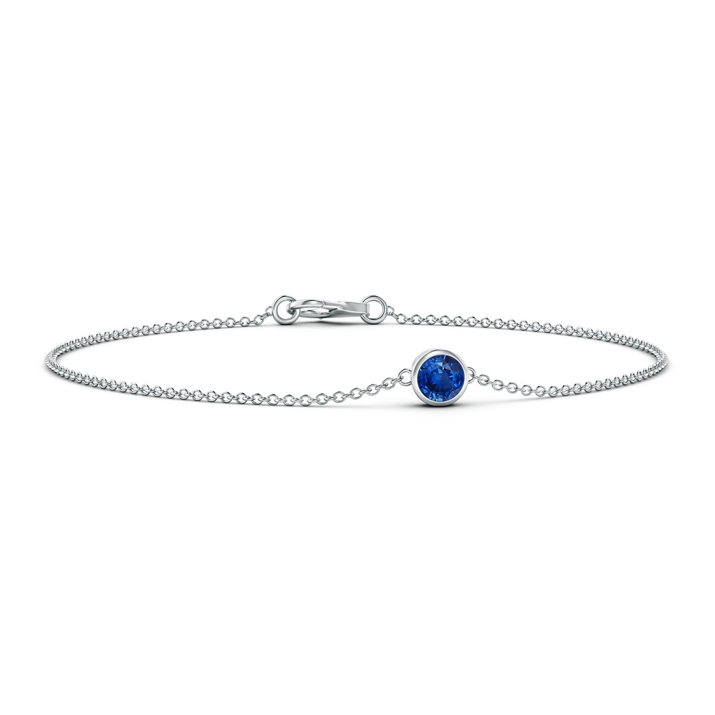 4mm AAA Bezel-Set Round Blue Sapphire Chain Bracelet in White Gold