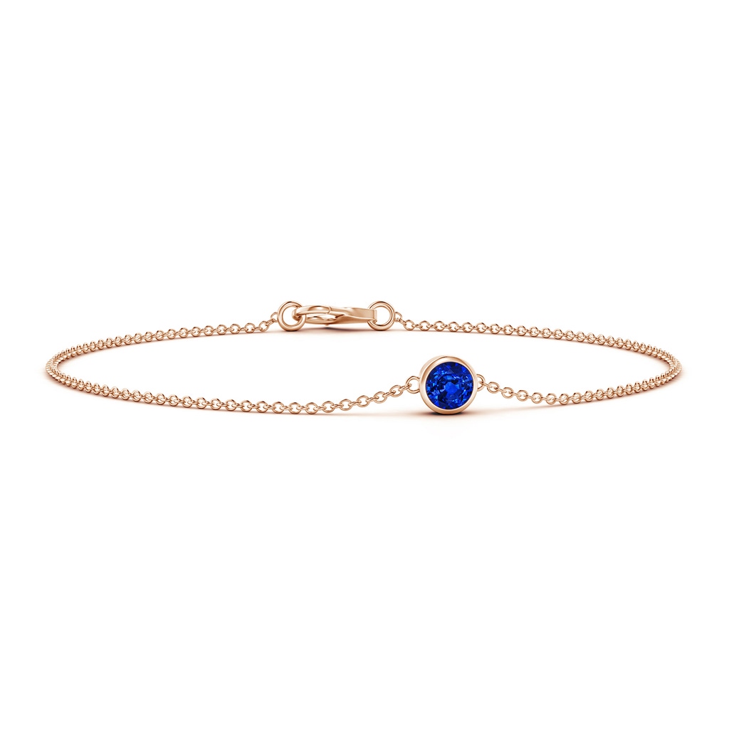 4mm AAAA Bezel-Set Round Blue Sapphire Chain Bracelet in Rose Gold