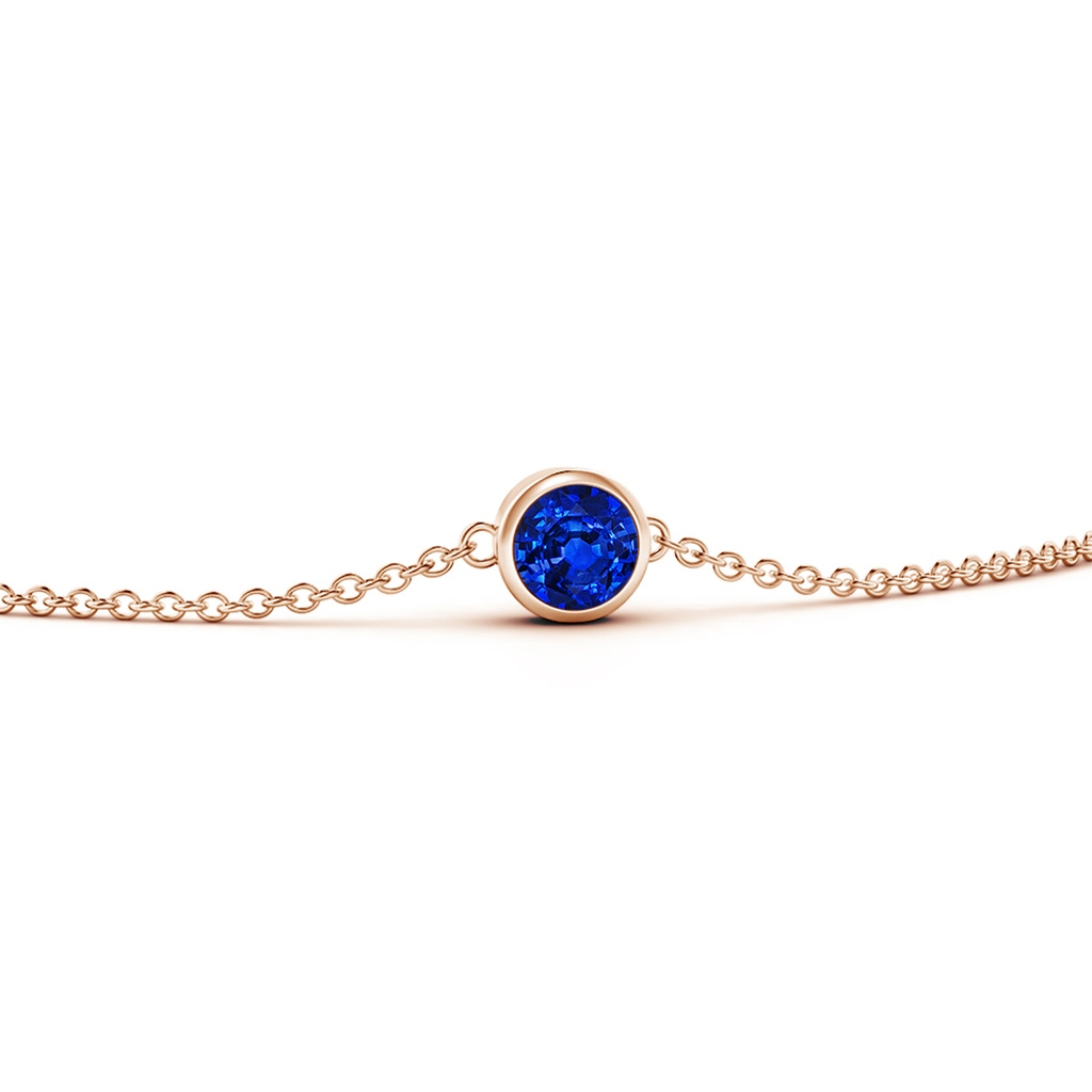 4mm AAAA Bezel-Set Round Blue Sapphire Chain Bracelet in Rose Gold - side 199