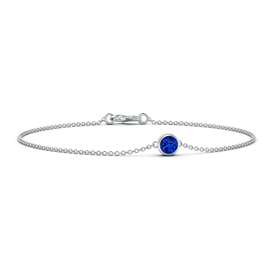 4mm AAAA Bezel-Set Round Blue Sapphire Chain Bracelet in White Gold 