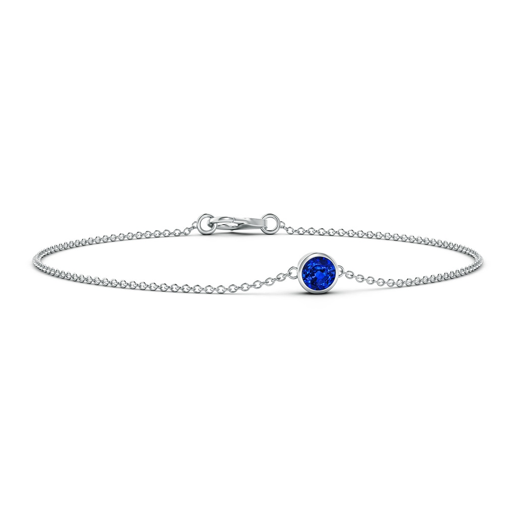 4mm AAAA Bezel-Set Round Blue Sapphire Chain Bracelet in White Gold