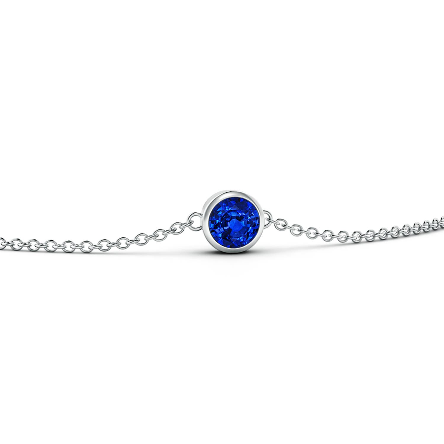 4mm AAAA Bezel-Set Round Blue Sapphire Chain Bracelet in White Gold - side 2