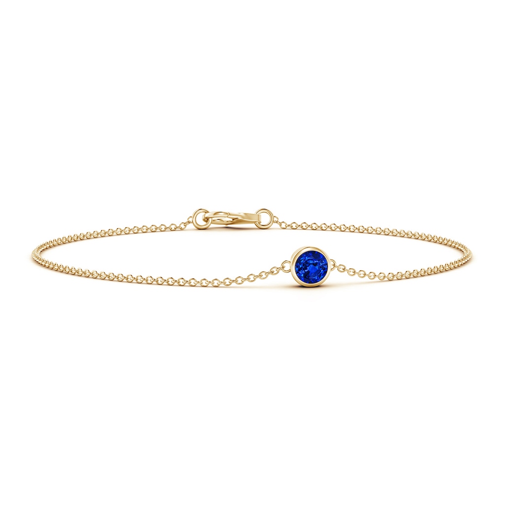 4mm AAAA Bezel-Set Round Blue Sapphire Chain Bracelet in Yellow Gold