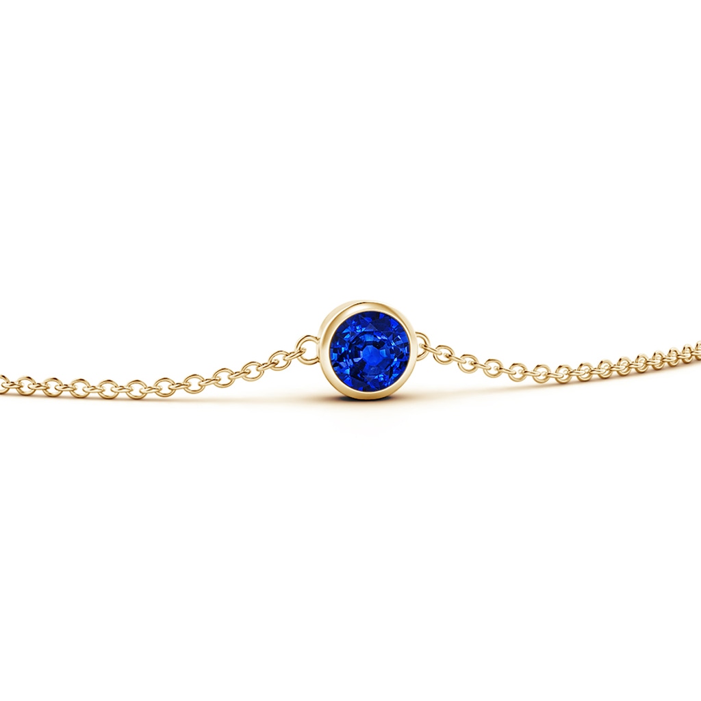 4mm AAAA Bezel-Set Round Blue Sapphire Chain Bracelet in Yellow Gold - side 199