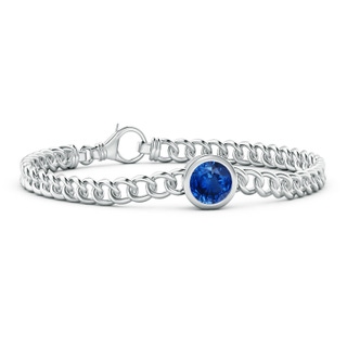 8mm AAA Bezel-Set Round Blue Sapphire Chain Bracelet in 9K White Gold
