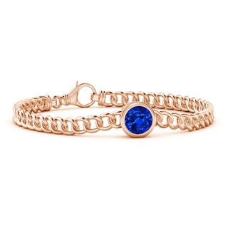 8mm AAAA Bezel-Set Round Blue Sapphire Chain Bracelet in Rose Gold