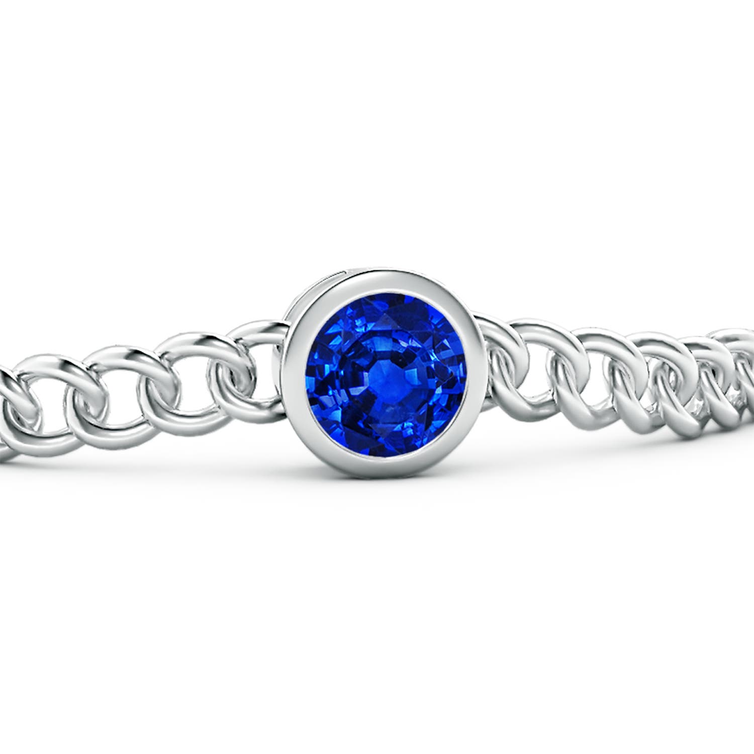 8mm AAAA Bezel-Set Round Blue Sapphire Chain Bracelet in White Gold - side 3