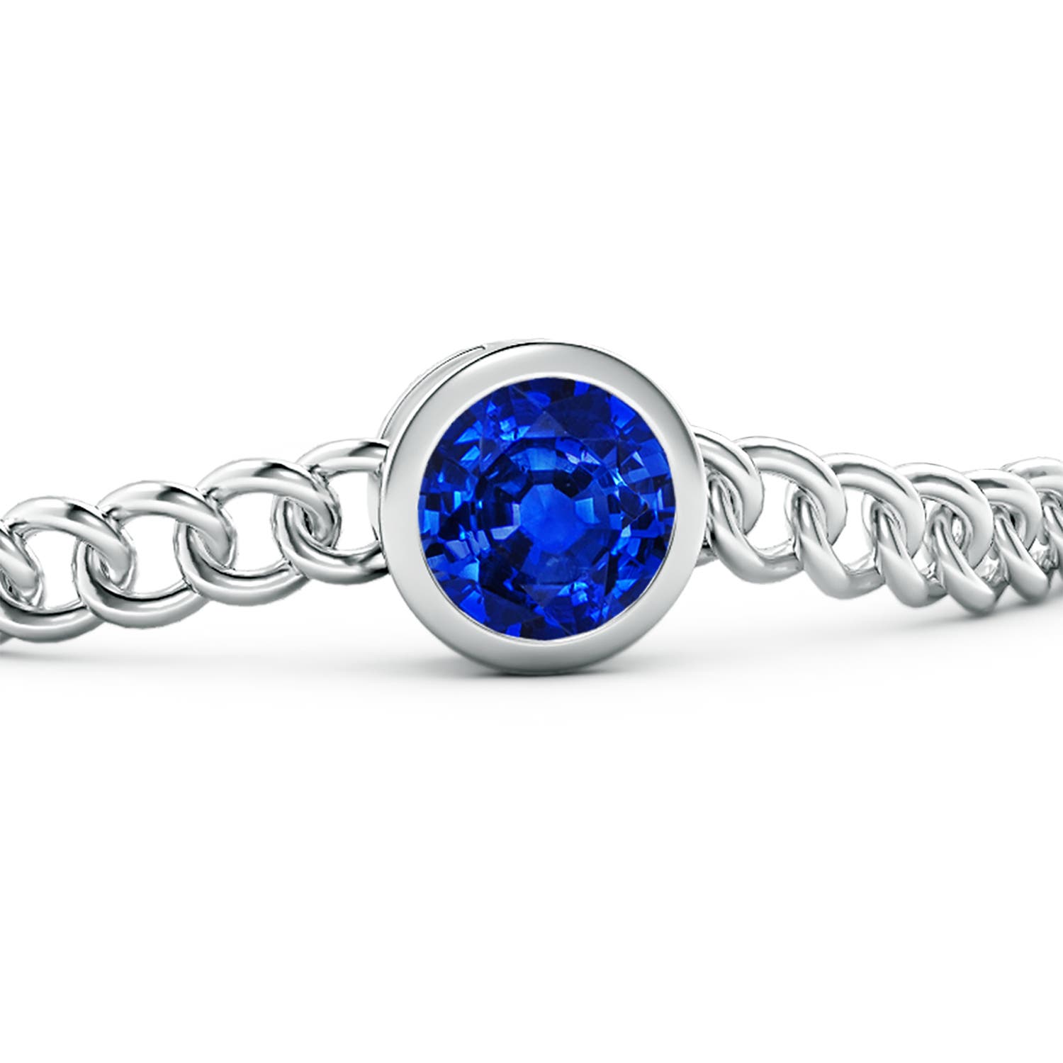 9mm AAAA Bezel-Set Round Blue Sapphire Chain Bracelet in White Gold - side 3