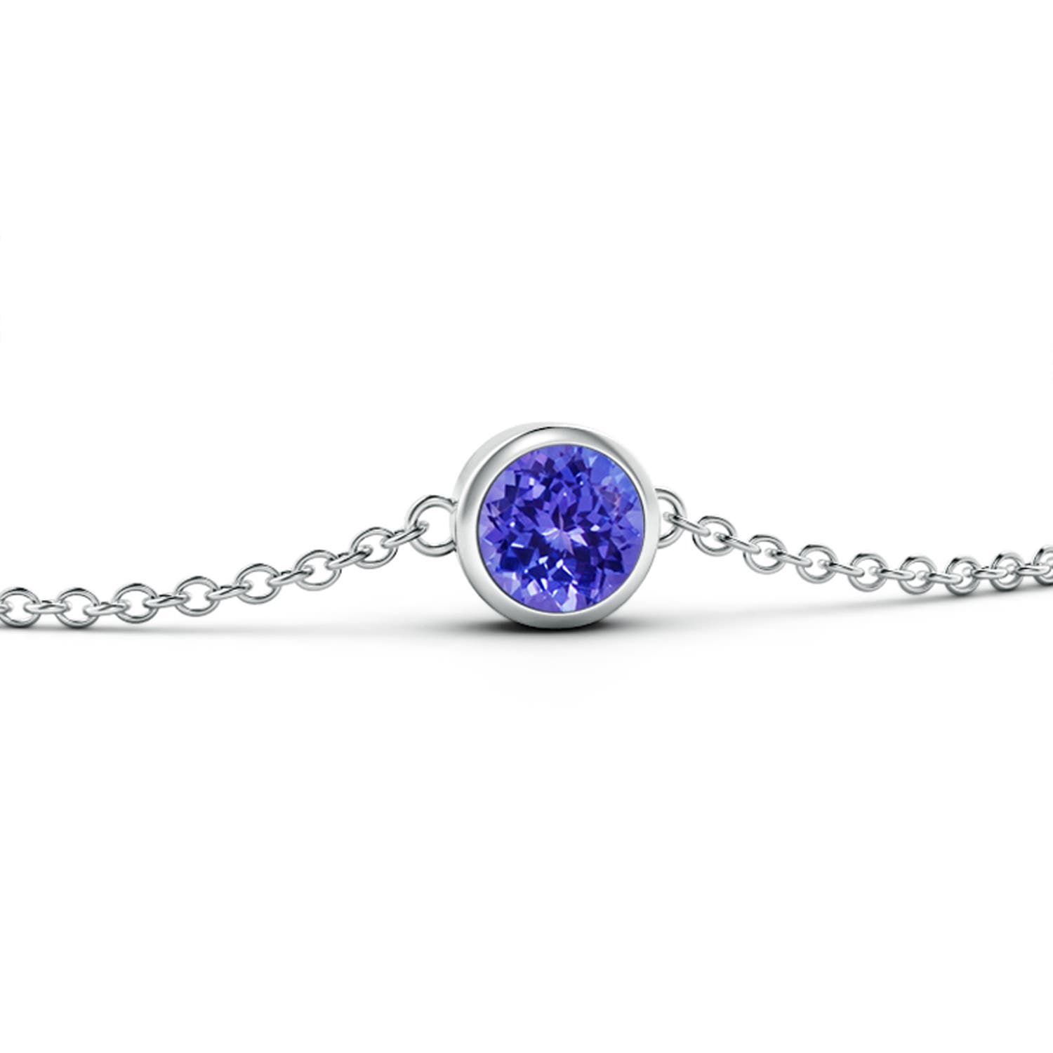 4mm AAAA Bezel-Set Round Tanzanite Chain Bracelet in White Gold - side 1