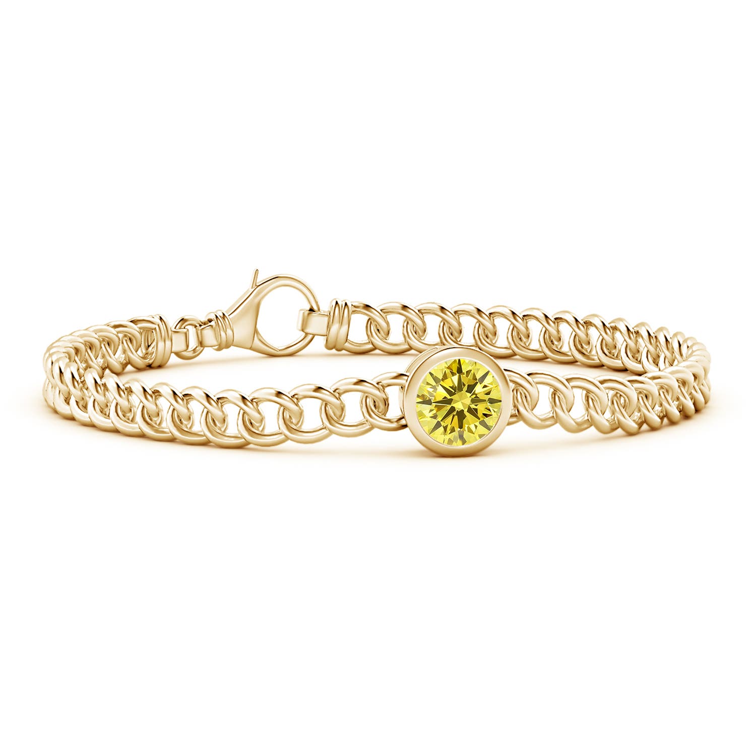 Angara 1.5 CTW Bezel-Set Round Fancy Intense Yellow Diamond Chain Bracelet in 14K Yellow Gold