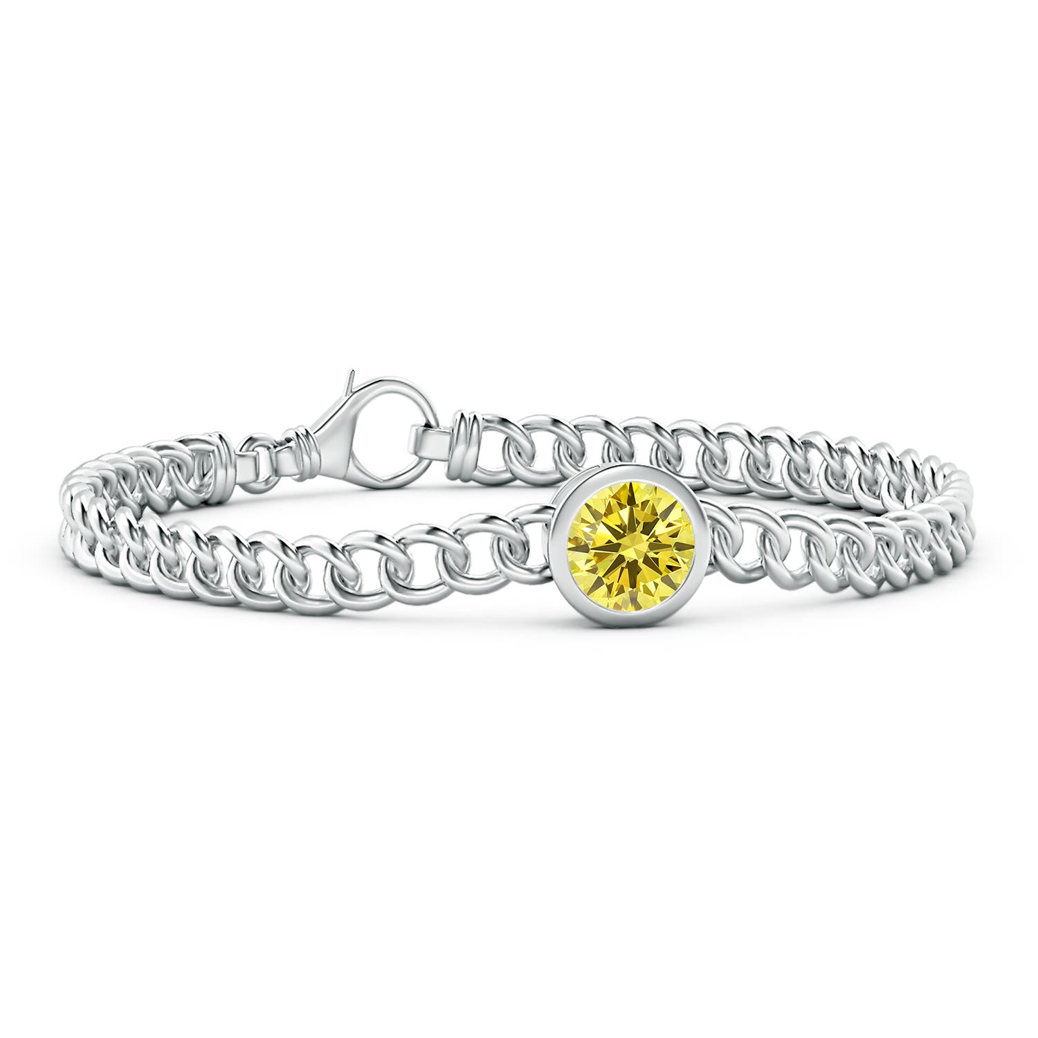 Angara 2.0 CTW Bezel-Set Round Fancy Intense Yellow Diamond Chain Bracelet in Platinum