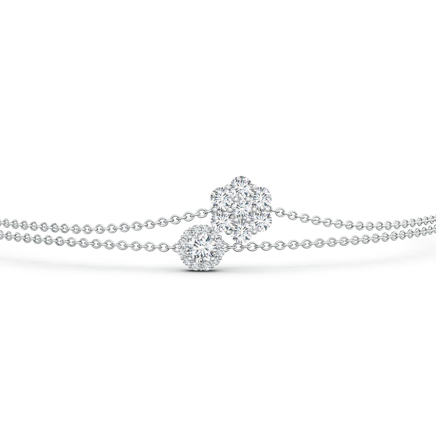 2.9mm GVS2 Cluster Diamond Halo Double Chain Bracelet in White Gold