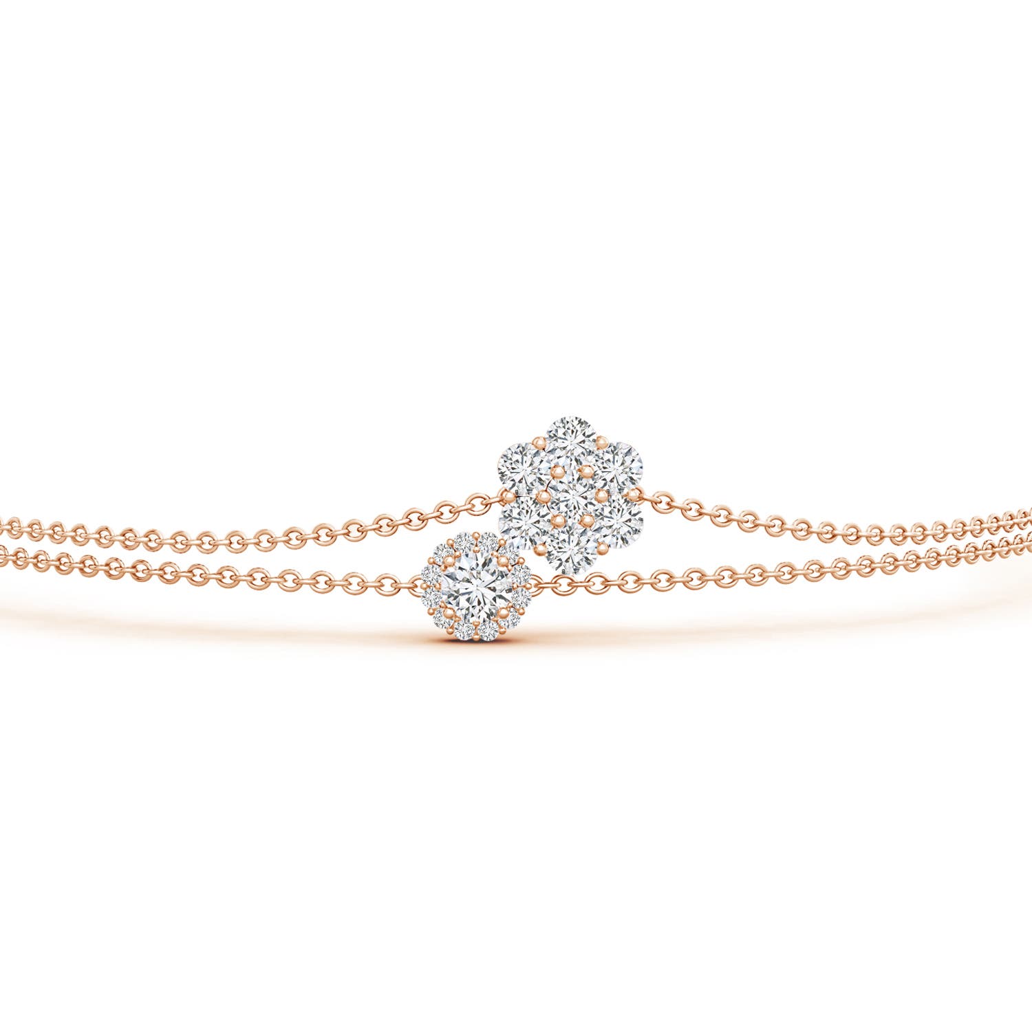 2.9mm HSI2 Cluster Diamond Halo Double Chain Bracelet in Rose Gold