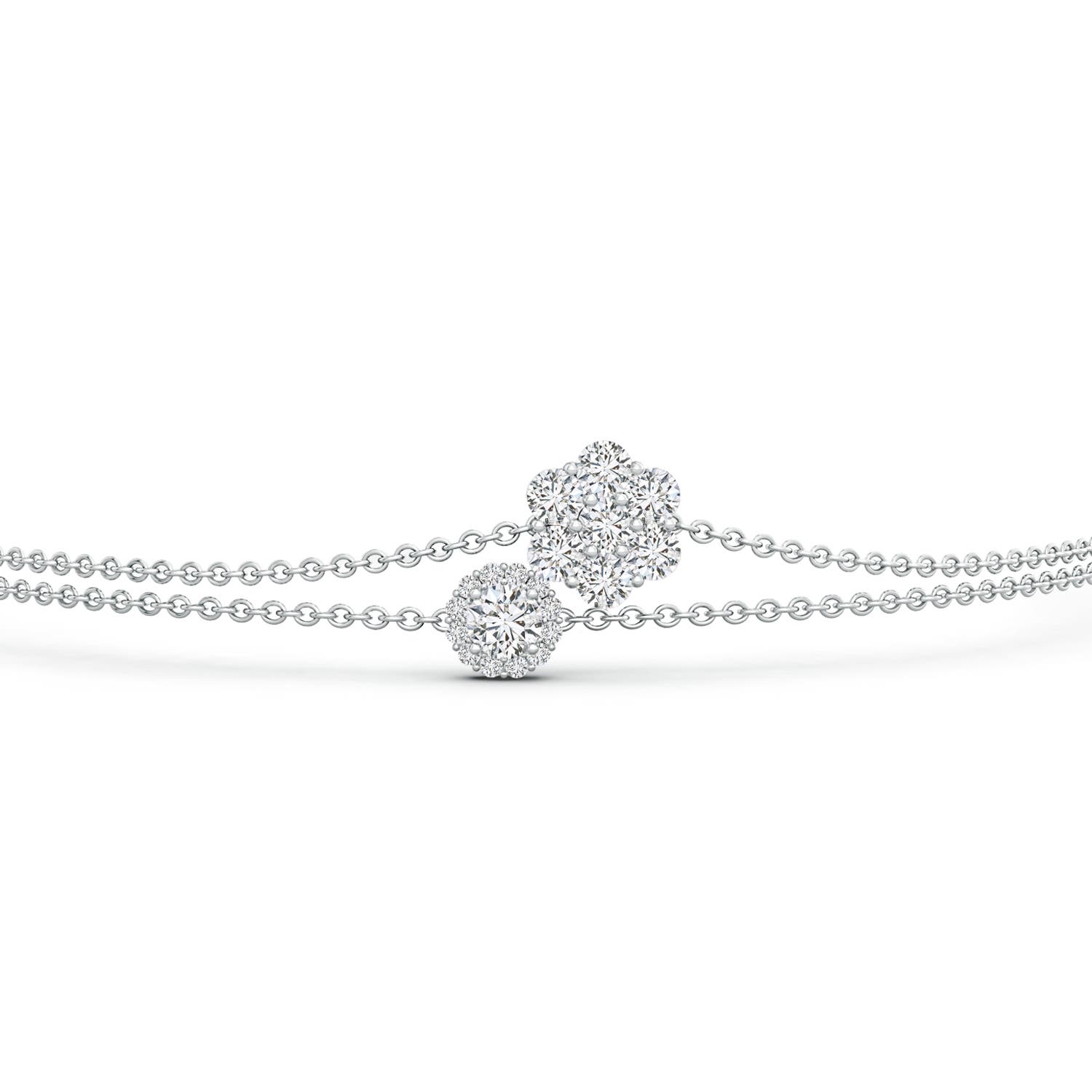 2.9mm HSI2 Cluster Diamond Halo Double Chain Bracelet in White Gold - side 2