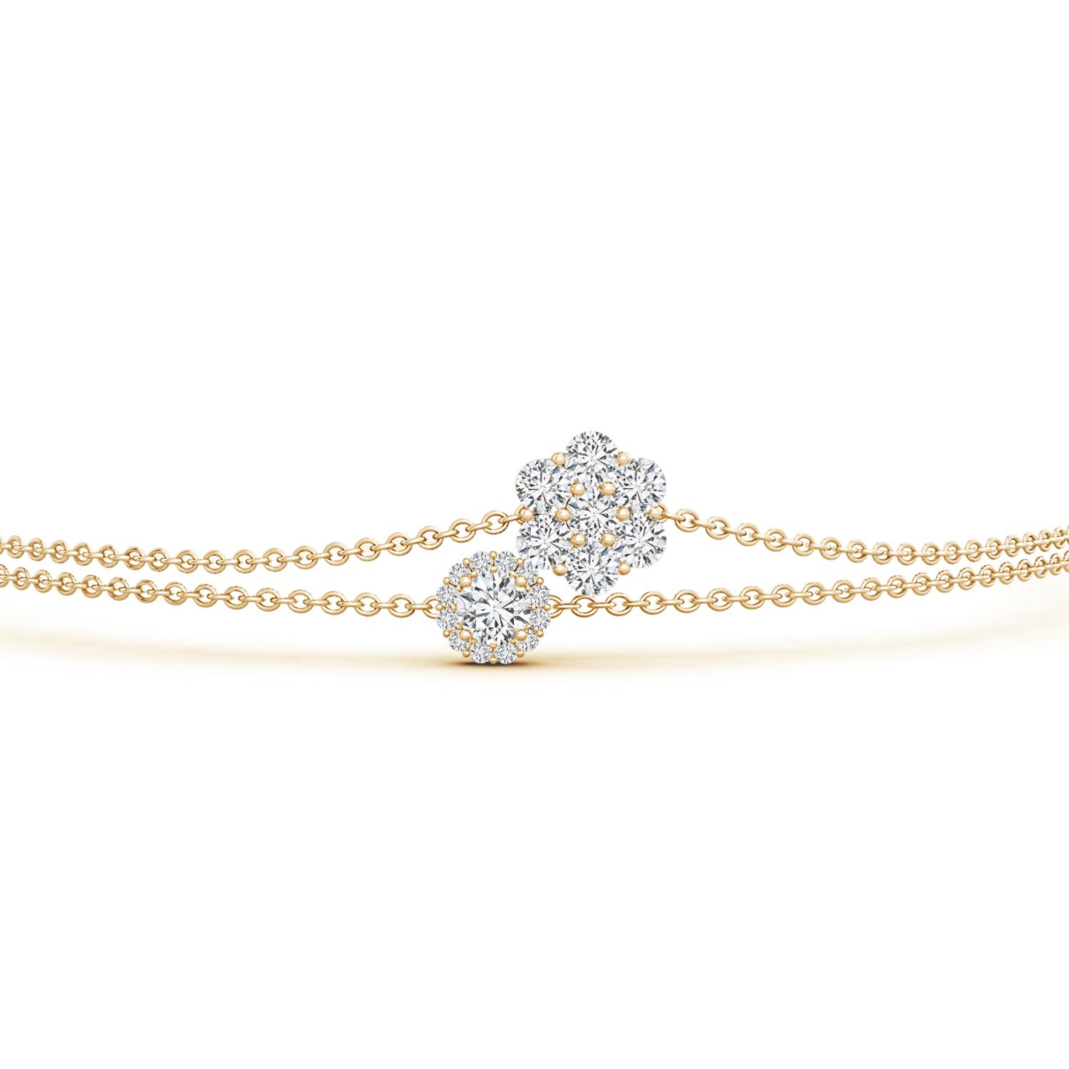 2.9mm HSI2 Cluster Diamond Halo Double Chain Bracelet in Yellow Gold